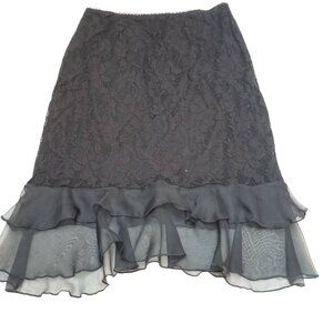 Sooki Womens Large Ruffle Skirt Perforated Floral Lace Black Made in USA Casual